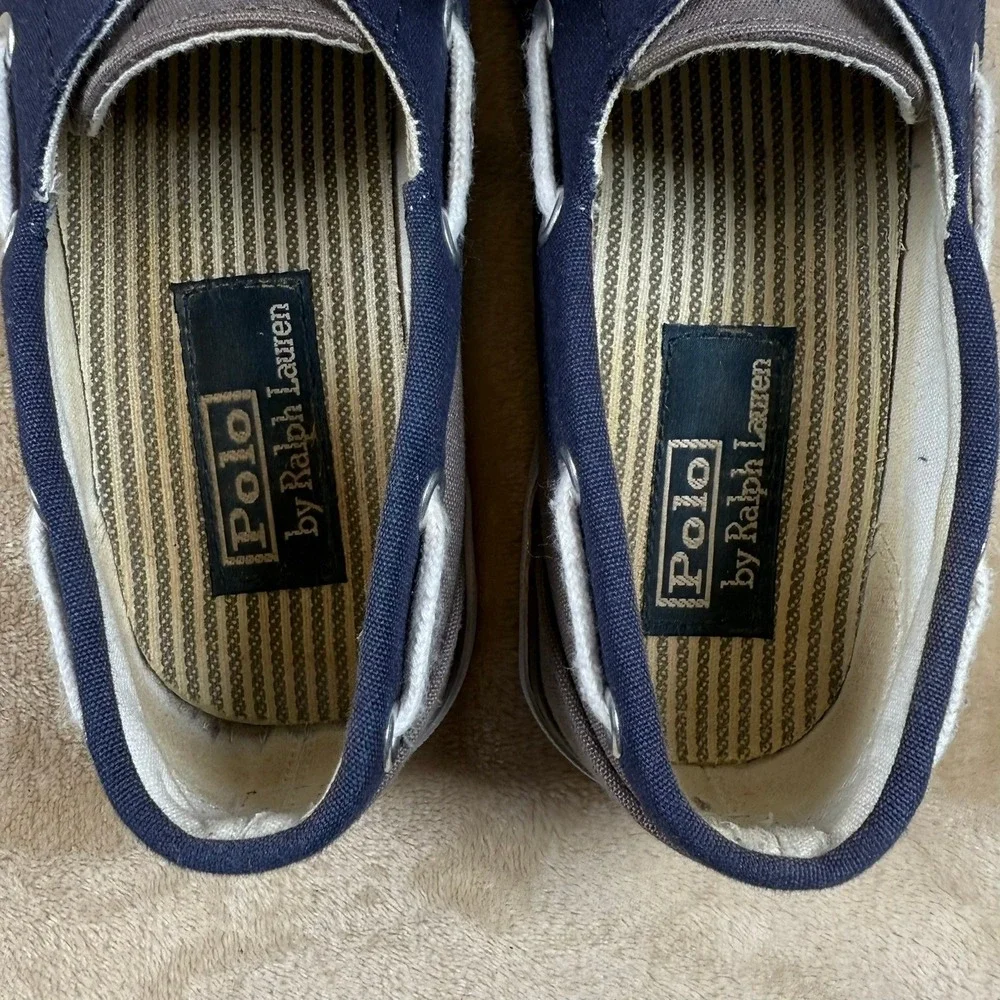Polo Ralph Lauren Women's Lander‎ Canvas Boat Shoes Deck Shoes Gray/Blue Size 7D